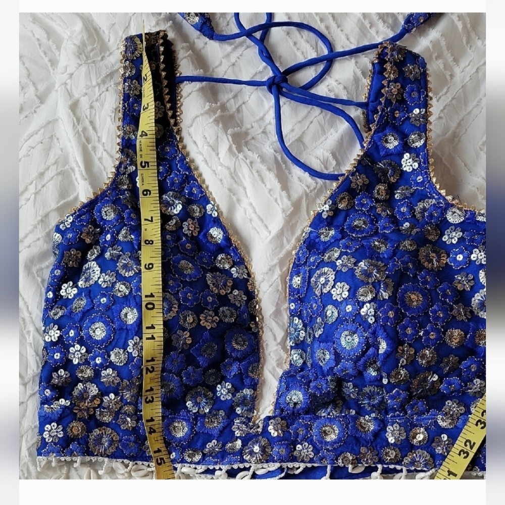 Blue Sequin Lengha / Lehenga Top - Picture 2 of 4